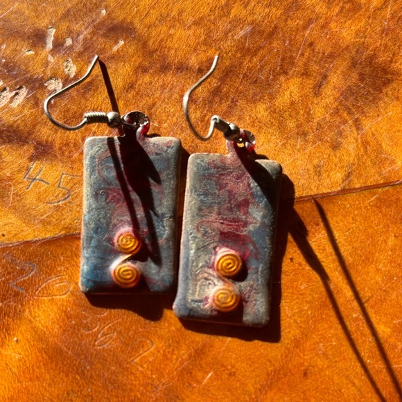 Handmade Jewelry - Blue and Orange Artistic Earrings